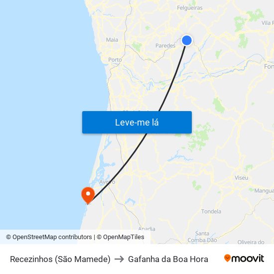 Recezinhos (São Mamede) to Gafanha da Boa Hora map