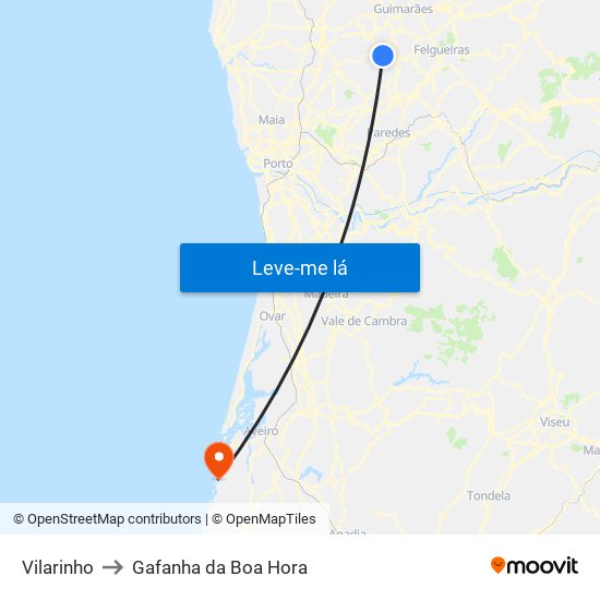 Vilarinho to Gafanha da Boa Hora map