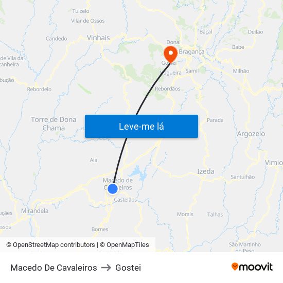 Macedo De Cavaleiros to Gostei map