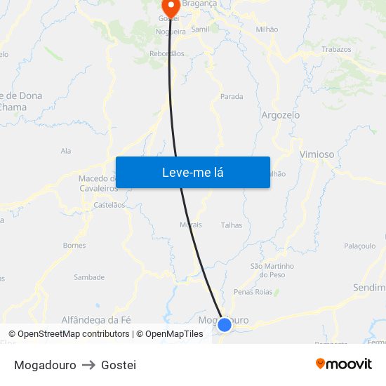 Mogadouro to Gostei map