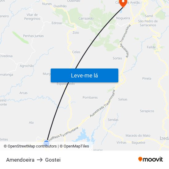 Amendoeira to Gostei map