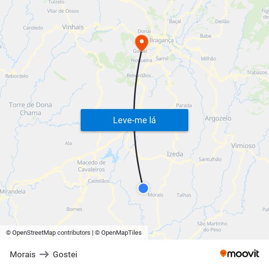 Morais to Gostei map