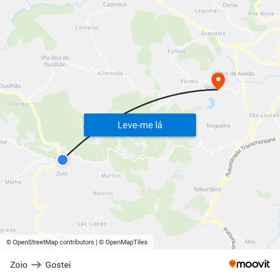 Zoio to Gostei map