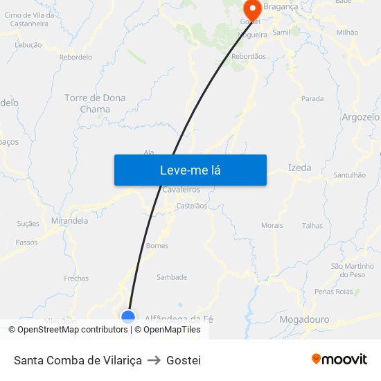 Santa Comba de Vilariça to Gostei map