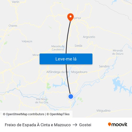 Freixo de Espada À Cinta e Mazouco to Gostei map