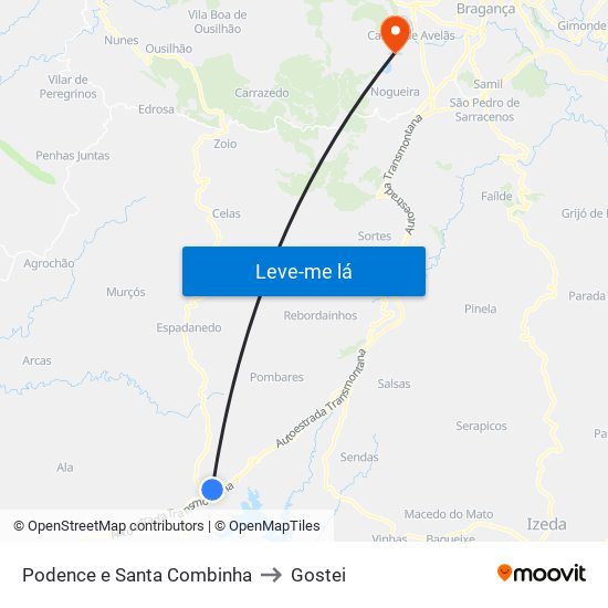 Podence e Santa Combinha to Gostei map