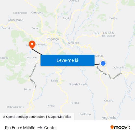 Rio Frio e Milhão to Gostei map