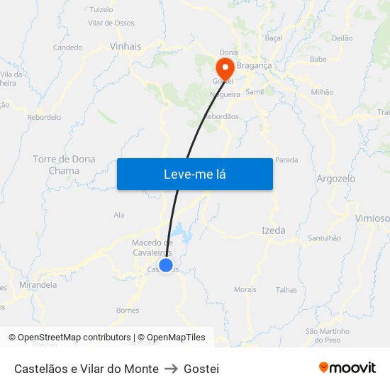 Castelãos e Vilar do Monte to Gostei map