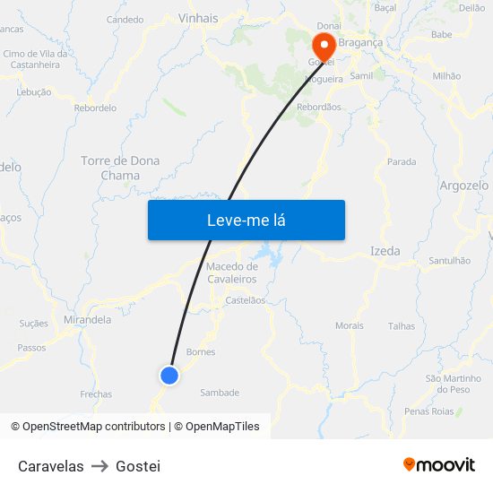 Caravelas to Gostei map