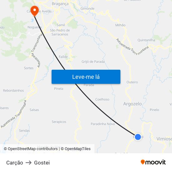 Carção to Gostei map