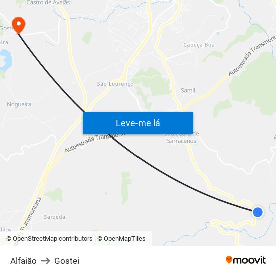 Alfaião to Gostei map