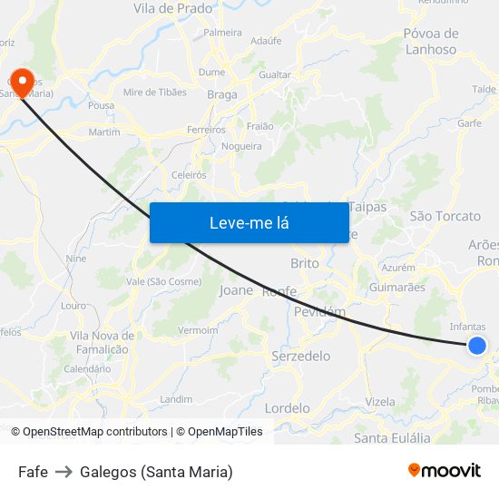 Fafe to Galegos (Santa Maria) map