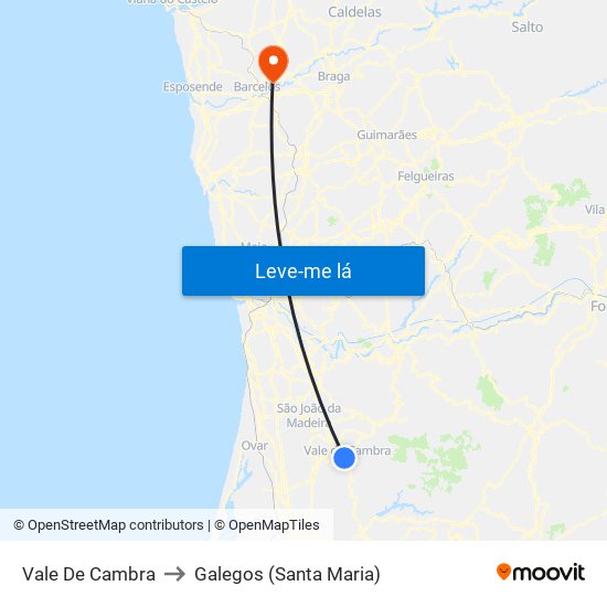 Vale De Cambra to Galegos (Santa Maria) map