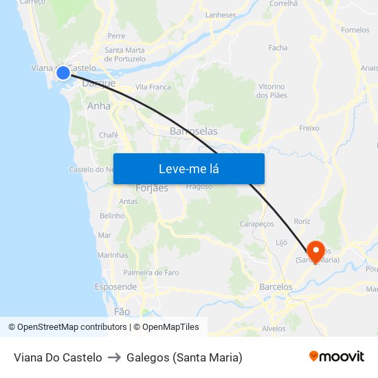 Viana Do Castelo to Galegos (Santa Maria) map