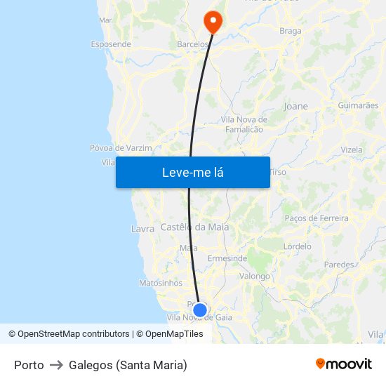 Porto to Galegos (Santa Maria) map