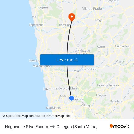Nogueira e Silva Escura to Galegos (Santa Maria) map