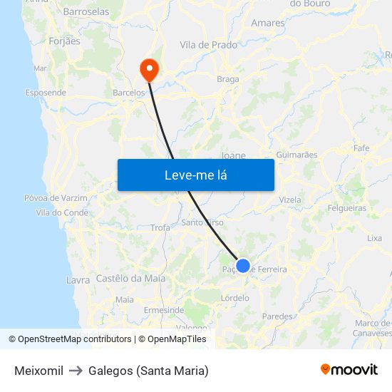 Meixomil to Galegos (Santa Maria) map