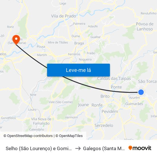 Selho (São Lourenço) e Gominhães to Galegos (Santa Maria) map