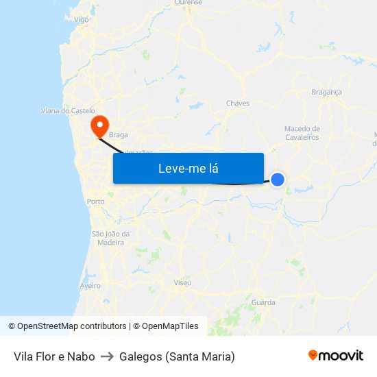 Vila Flor e Nabo to Galegos (Santa Maria) map