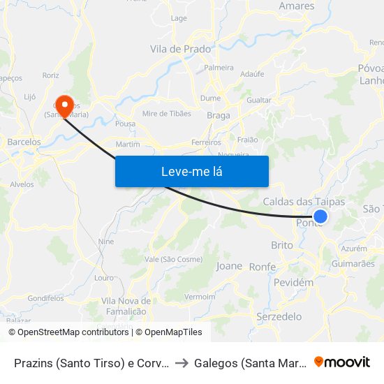 Prazins (Santo Tirso) e Corvite to Galegos (Santa Maria) map