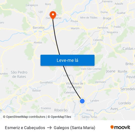Esmeriz e Cabeçudos to Galegos (Santa Maria) map