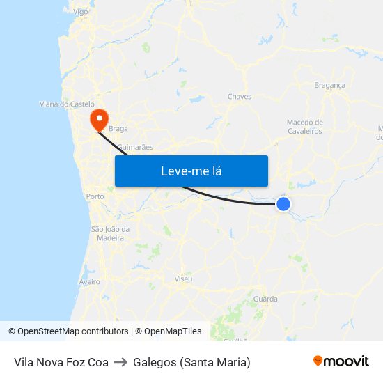 Vila Nova Foz Coa to Galegos (Santa Maria) map