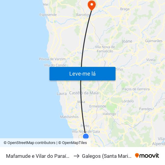 Mafamude e Vilar do Paraíso to Galegos (Santa Maria) map