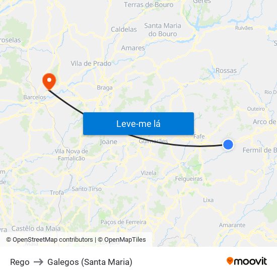 Rego to Galegos (Santa Maria) map
