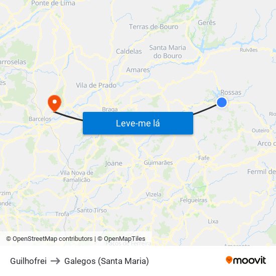 Guilhofrei to Galegos (Santa Maria) map