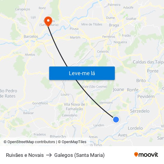 Ruivães e Novais to Galegos (Santa Maria) map