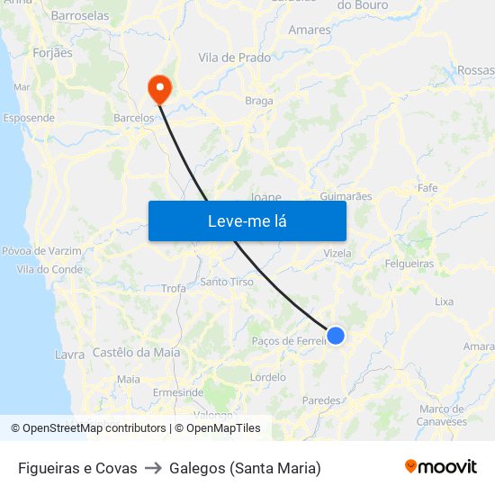 Figueiras e Covas to Galegos (Santa Maria) map