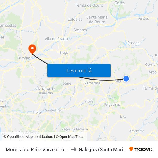 Moreira do Rei e Várzea Cova to Galegos (Santa Maria) map