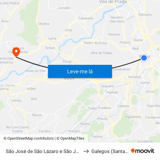 São José de São Lázaro e São João do Souto to Galegos (Santa Maria) map