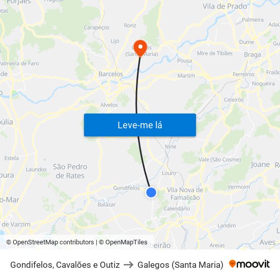 Gondifelos, Cavalões e Outiz to Galegos (Santa Maria) map