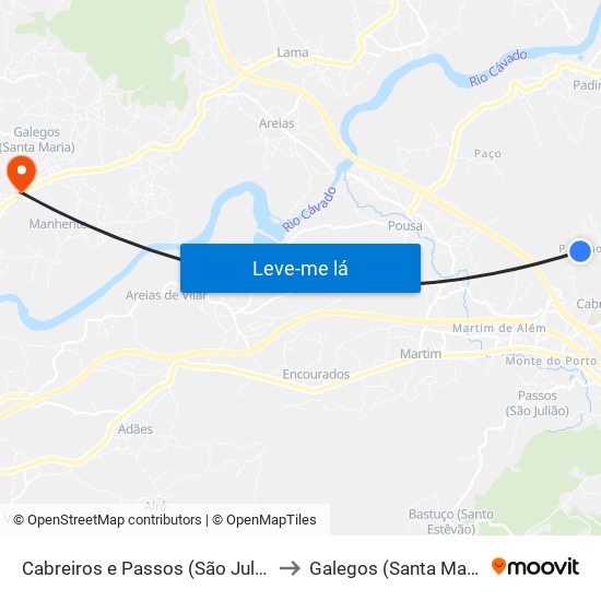 Cabreiros e Passos (São Julião) to Galegos (Santa Maria) map