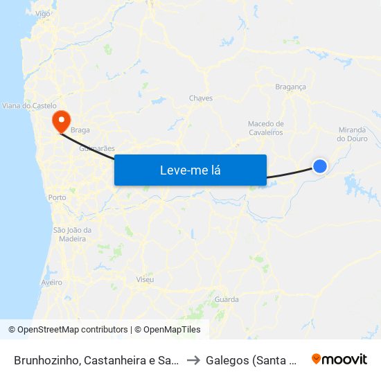 Brunhozinho, Castanheira e Sanhoane to Galegos (Santa Maria) map