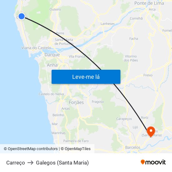 Carreço to Galegos (Santa Maria) map