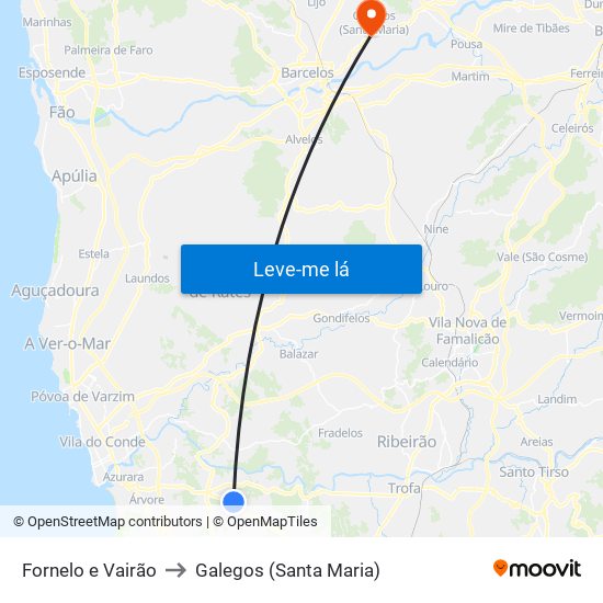 Fornelo e Vairão to Galegos (Santa Maria) map