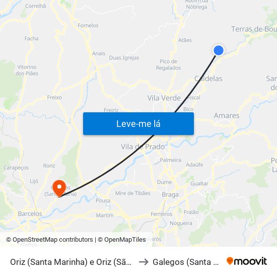 Oriz (Santa Marinha) e Oriz (São Miguel) to Galegos (Santa Maria) map