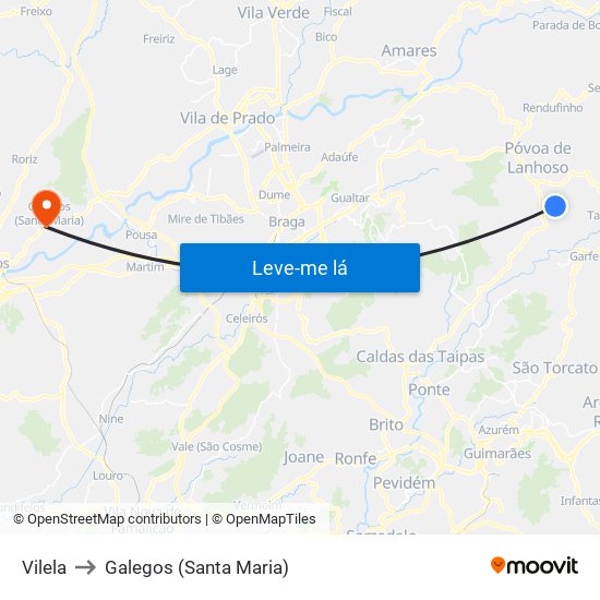 Vilela to Galegos (Santa Maria) map