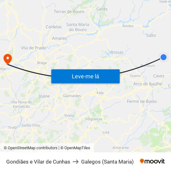 Gondiães e Vilar de Cunhas to Galegos (Santa Maria) map