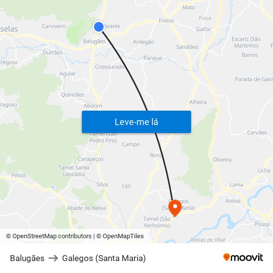 Balugães to Galegos (Santa Maria) map