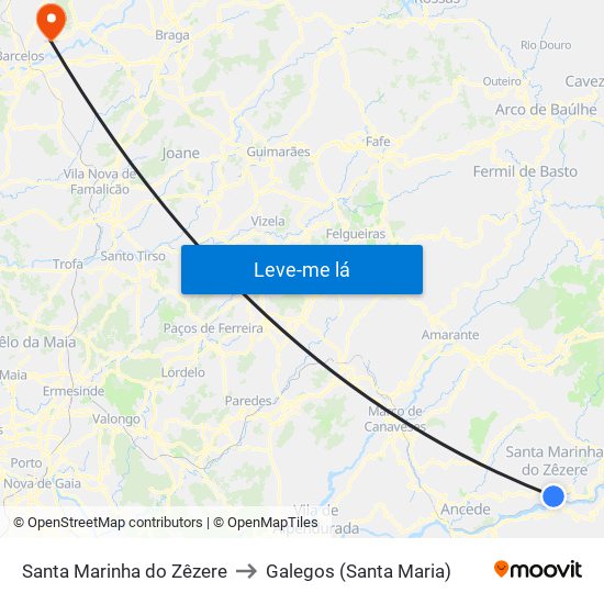 Santa Marinha do Zêzere to Galegos (Santa Maria) map