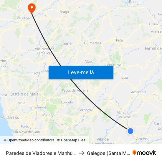 Paredes de Viadores e Manhuncelos to Galegos (Santa Maria) map