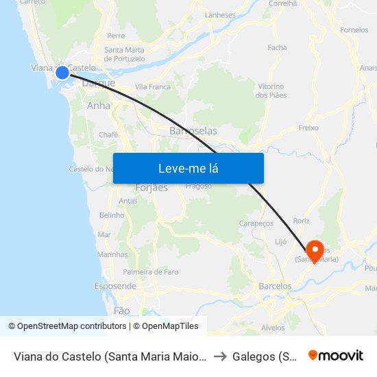 Viana do Castelo (Santa Maria Maior e Monserrate) e Meadela to Galegos (Santa Maria) map