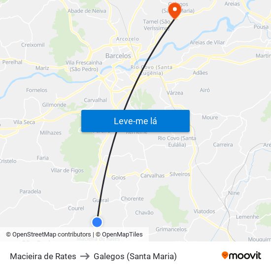 Macieira de Rates to Galegos (Santa Maria) map