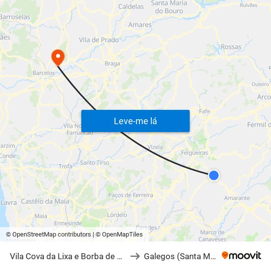 Vila Cova da Lixa e Borba de Godim to Galegos (Santa Maria) map
