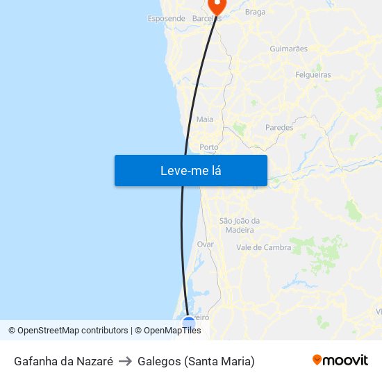 Gafanha da Nazaré to Galegos (Santa Maria) map