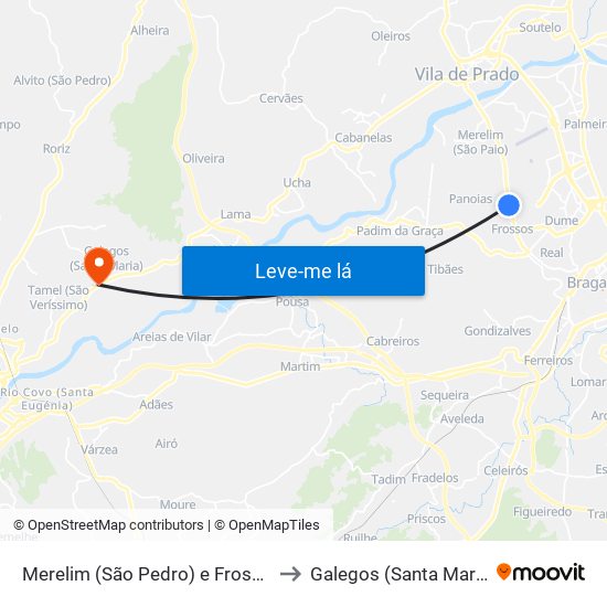 Merelim (São Pedro) e Frossos to Galegos (Santa Maria) map