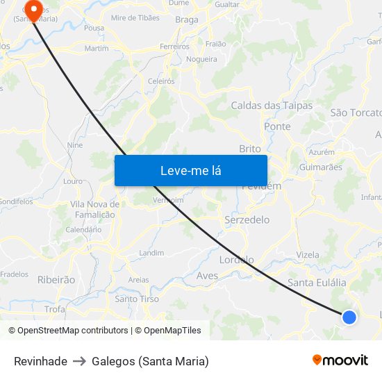 Revinhade to Galegos (Santa Maria) map